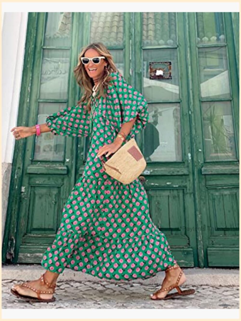 Loose Fit V-Neck Half Sleeve Bohemian Geometric Maxi Dress - Picture 2 of 7